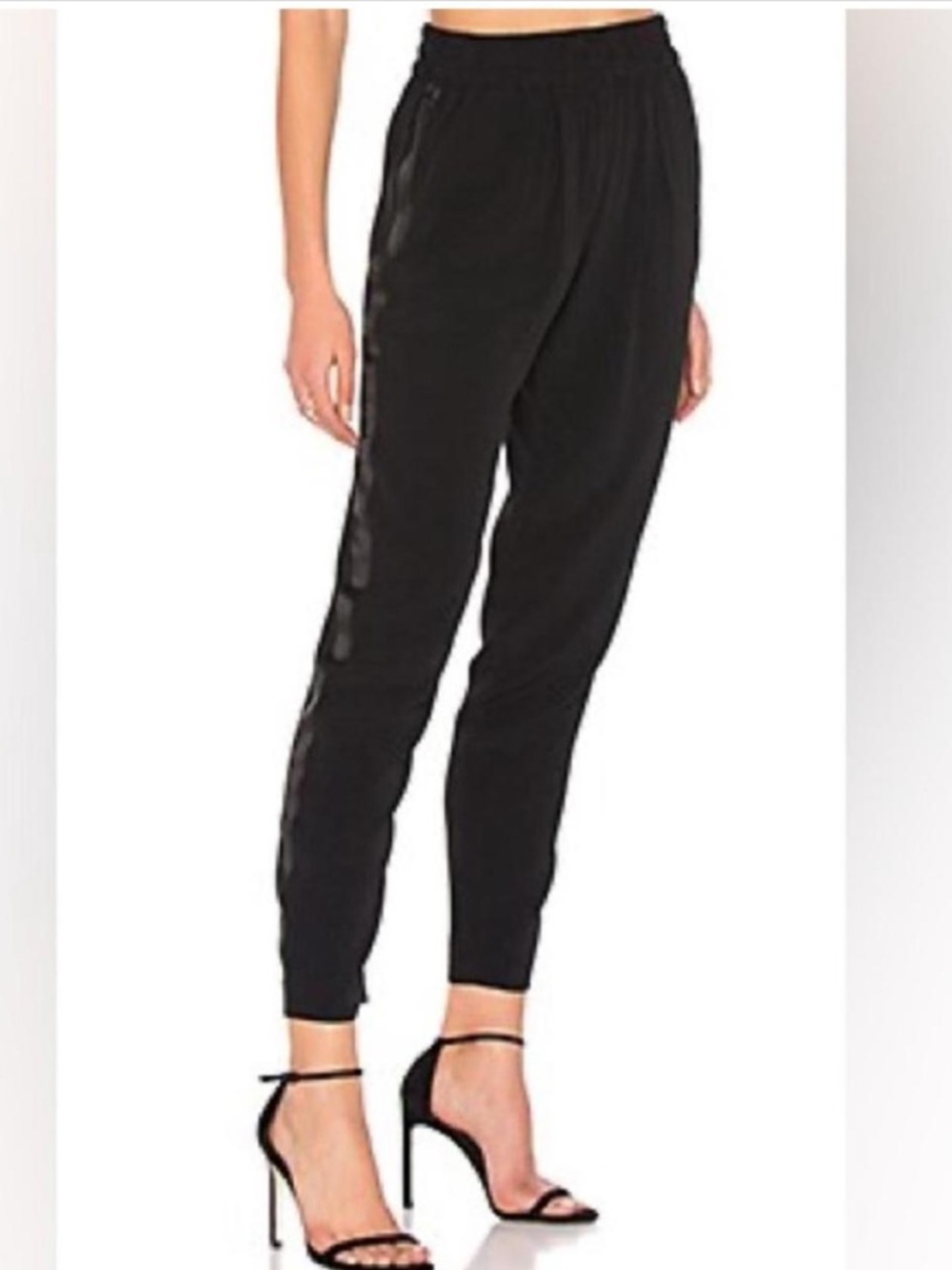 Rebecca Taylor Black Tuxedo Joggers | Satin Stripe